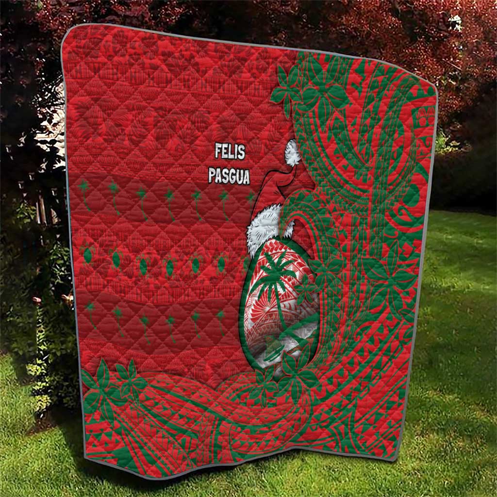 Guam Christmas Quilt Chamorro Seal Hat Santa Tribal Waves - Polynesian Pride