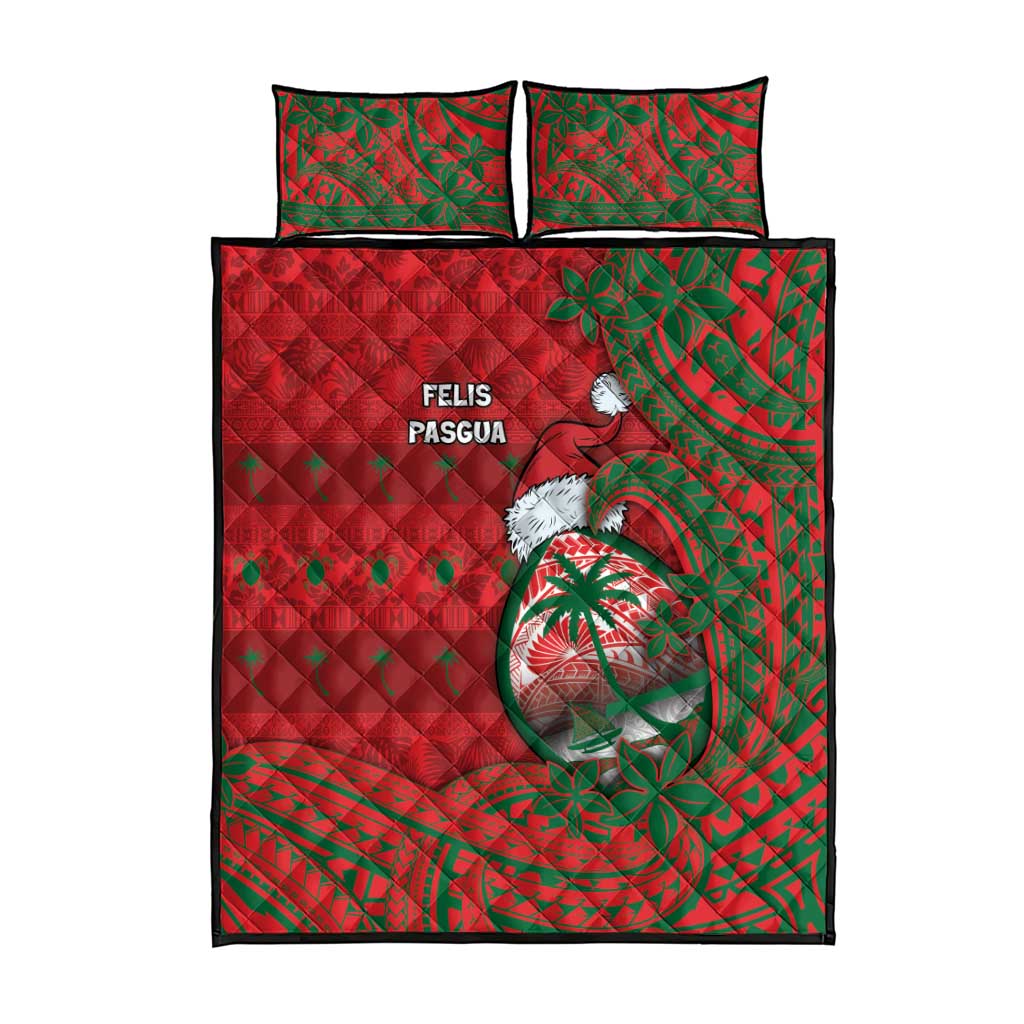 Guam Christmas Quilt Bed Set Chamorro Seal Hat Santa Tribal Waves - Polynesian Pride