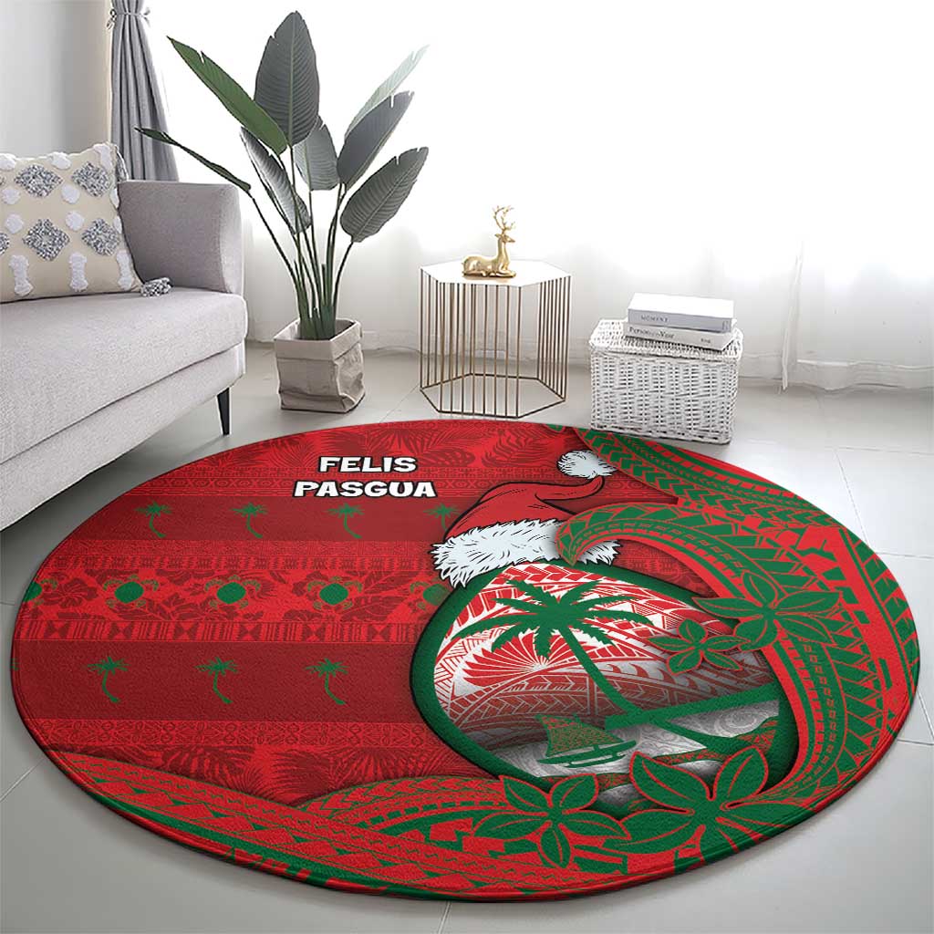 Guam Christmas Round Carpet Chamorro Seal Hat Santa Tribal Waves - Polynesian Pride