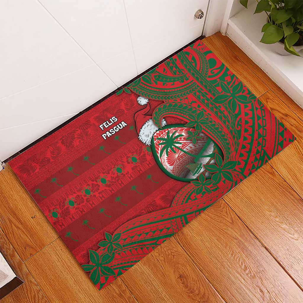 Guam Christmas Rubber Doormat Chamorro Seal Hat Santa Tribal Waves - Polynesian Pride