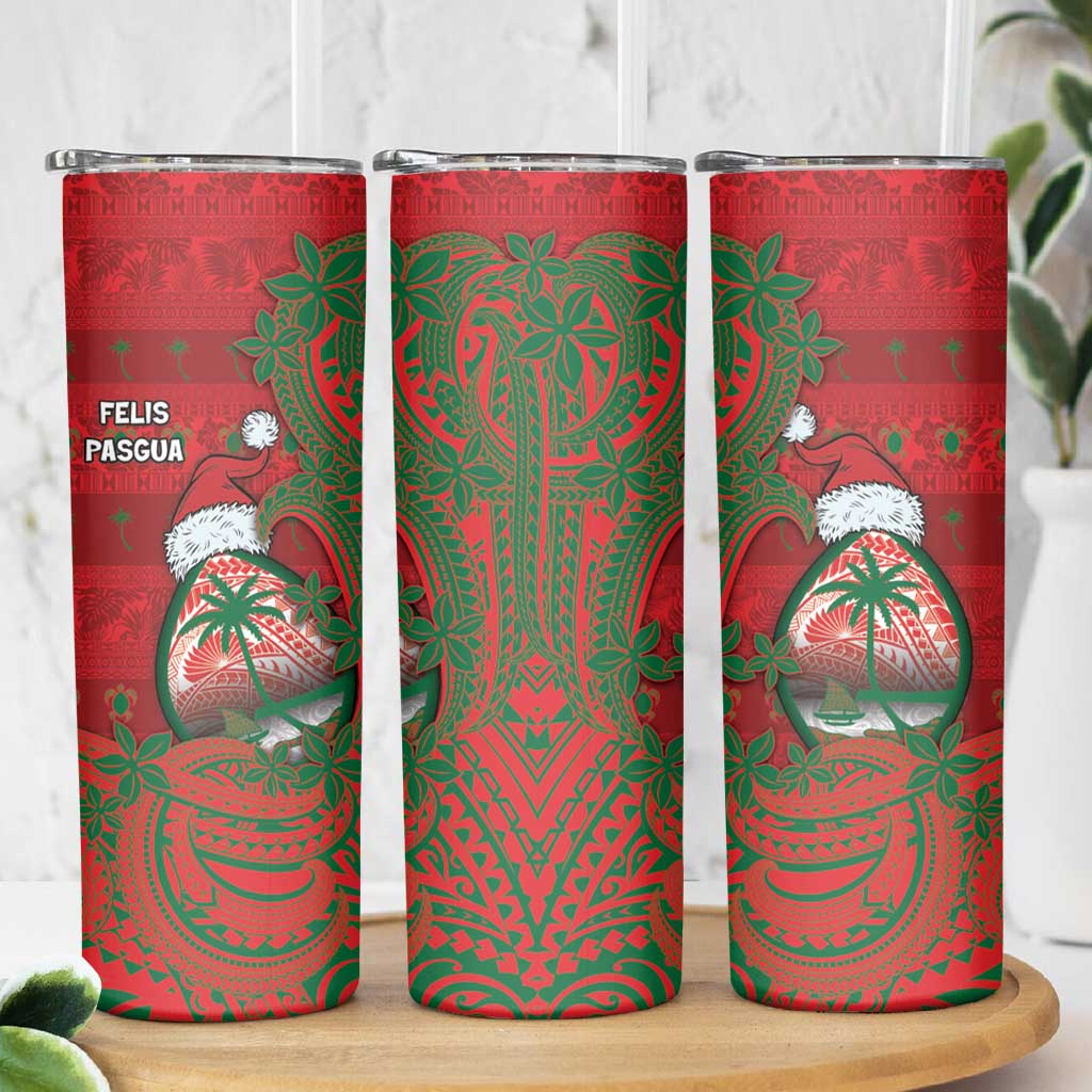 Guam Christmas Skinny Tumbler Chamorro Seal Hat Santa Tribal Waves - Polynesian Pride