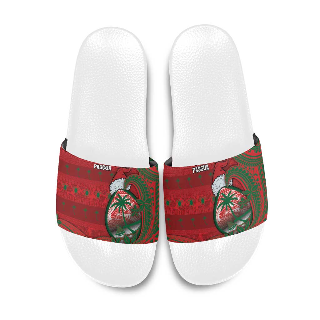 Guam Christmas Slide Sandals Chamorro Seal Hat Santa Tribal Waves - Polynesian Pride