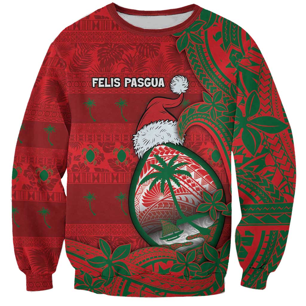 Guam Christmas Sweatshirt Chamorro Seal Hat Santa Tribal Waves - Polynesian Pride