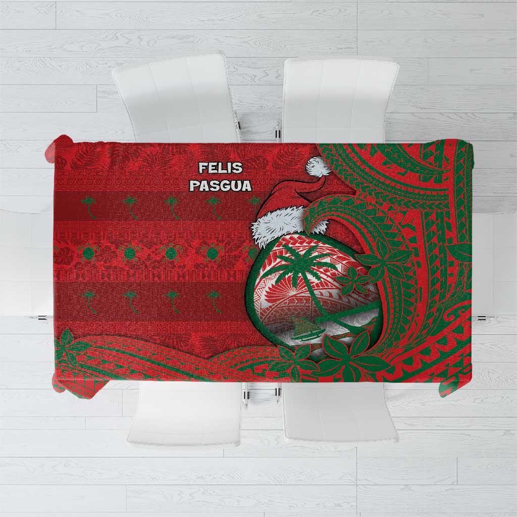 Guam Christmas Tablecloth Chamorro Seal Hat Santa Tribal Waves - Polynesian Pride
