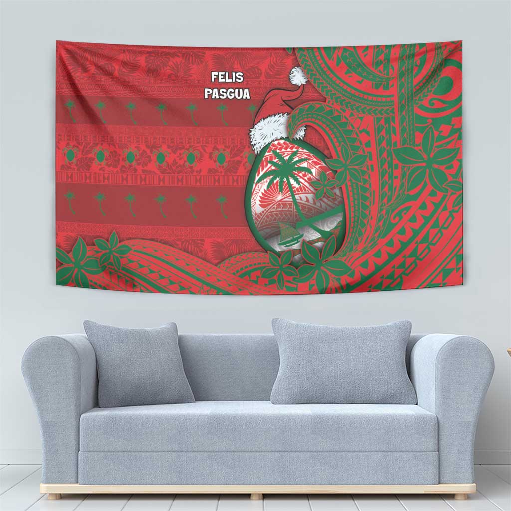Guam Christmas Tapestry Chamorro Seal Hat Santa Tribal Waves - Polynesian Pride
