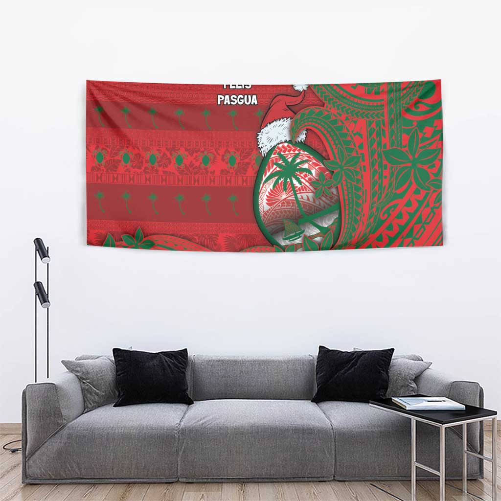 Guam Christmas Tapestry Chamorro Seal Hat Santa Tribal Waves - Polynesian Pride