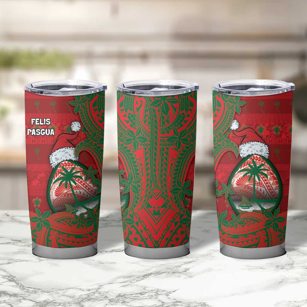 Guam Christmas Tumbler Cup Chamorro Seal Hat Santa Tribal Waves - Polynesian Pride