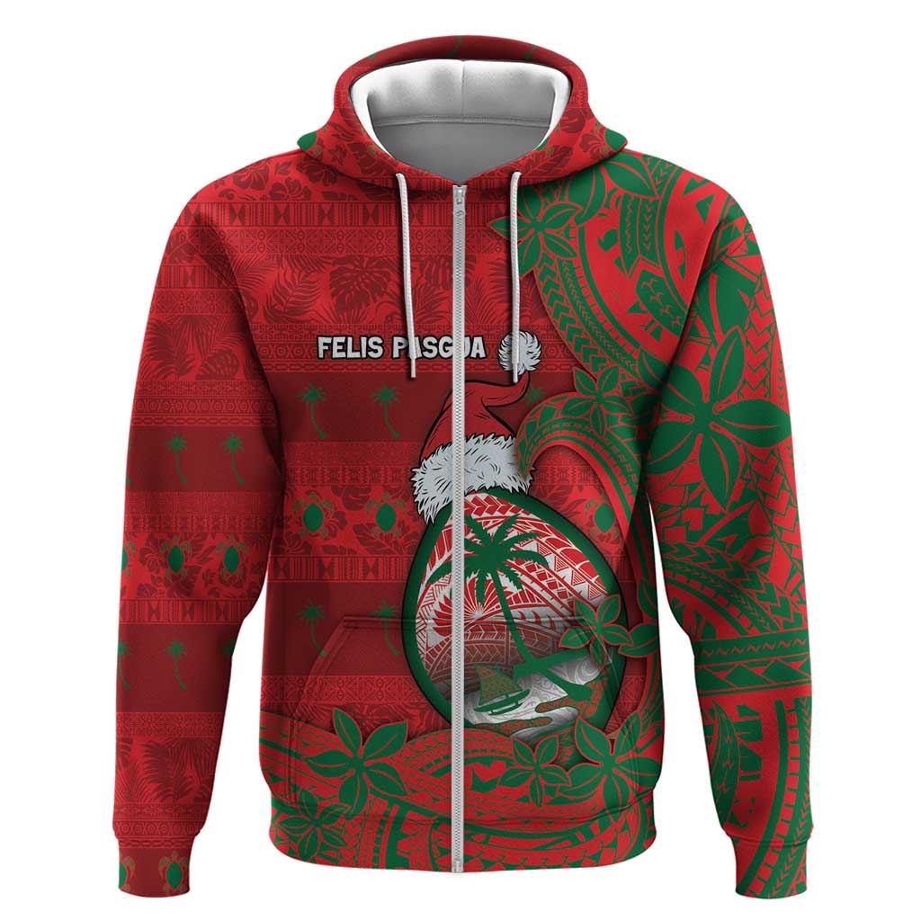 Guam Christmas Zip Hoodie Chamorro Seal Hat Santa Tribal Waves - Polynesian Pride