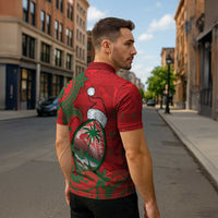 Guam Christmas Zipper Polo Shirt Chamorro Seal Hat Santa Tribal Waves - Polynesian Pride