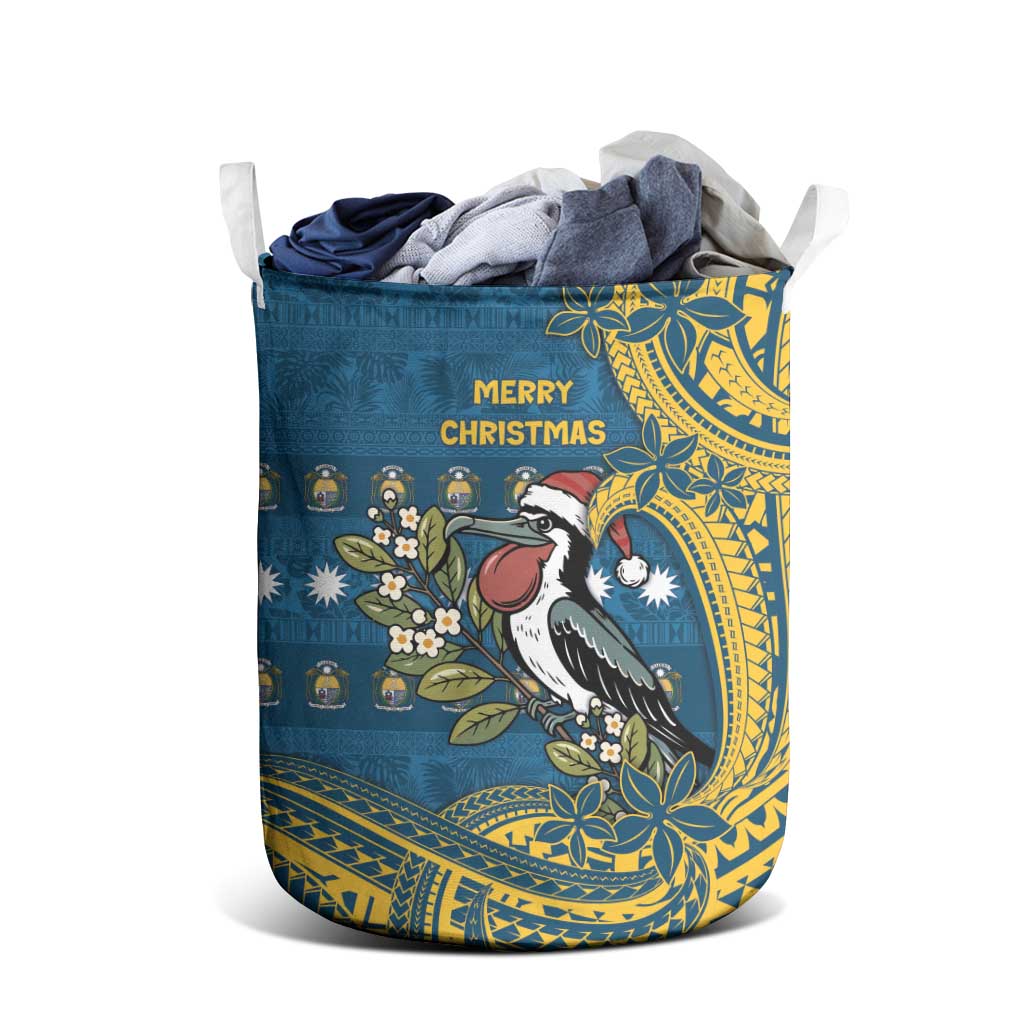 Nauru Christmas Laundry Basket Frigatebird Bird Santa Tribal Waves - Polynesian Pride
