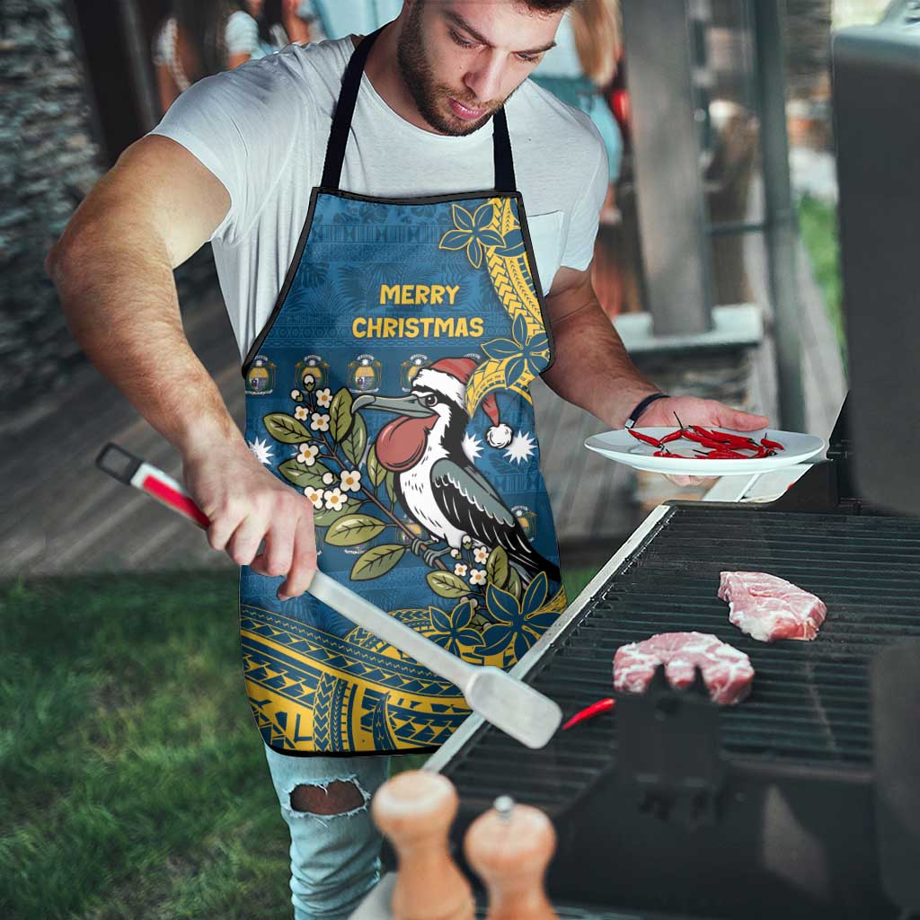 Nauru Christmas Apron Frigatebird Bird Santa Tribal Waves - Polynesian Pride