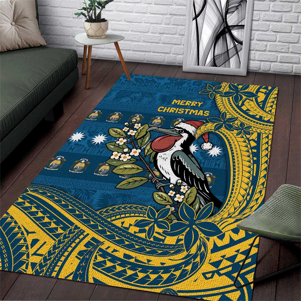 Nauru Christmas Area Rug Frigatebird Bird Santa Tribal Waves - Polynesian Pride