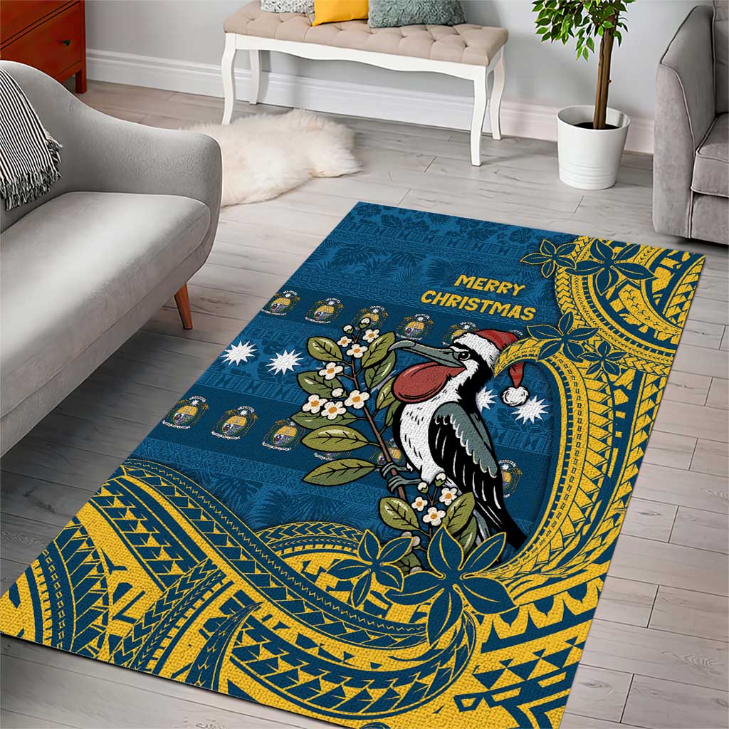 Nauru Christmas Area Rug Frigatebird Bird Santa Tribal Waves - Polynesian Pride