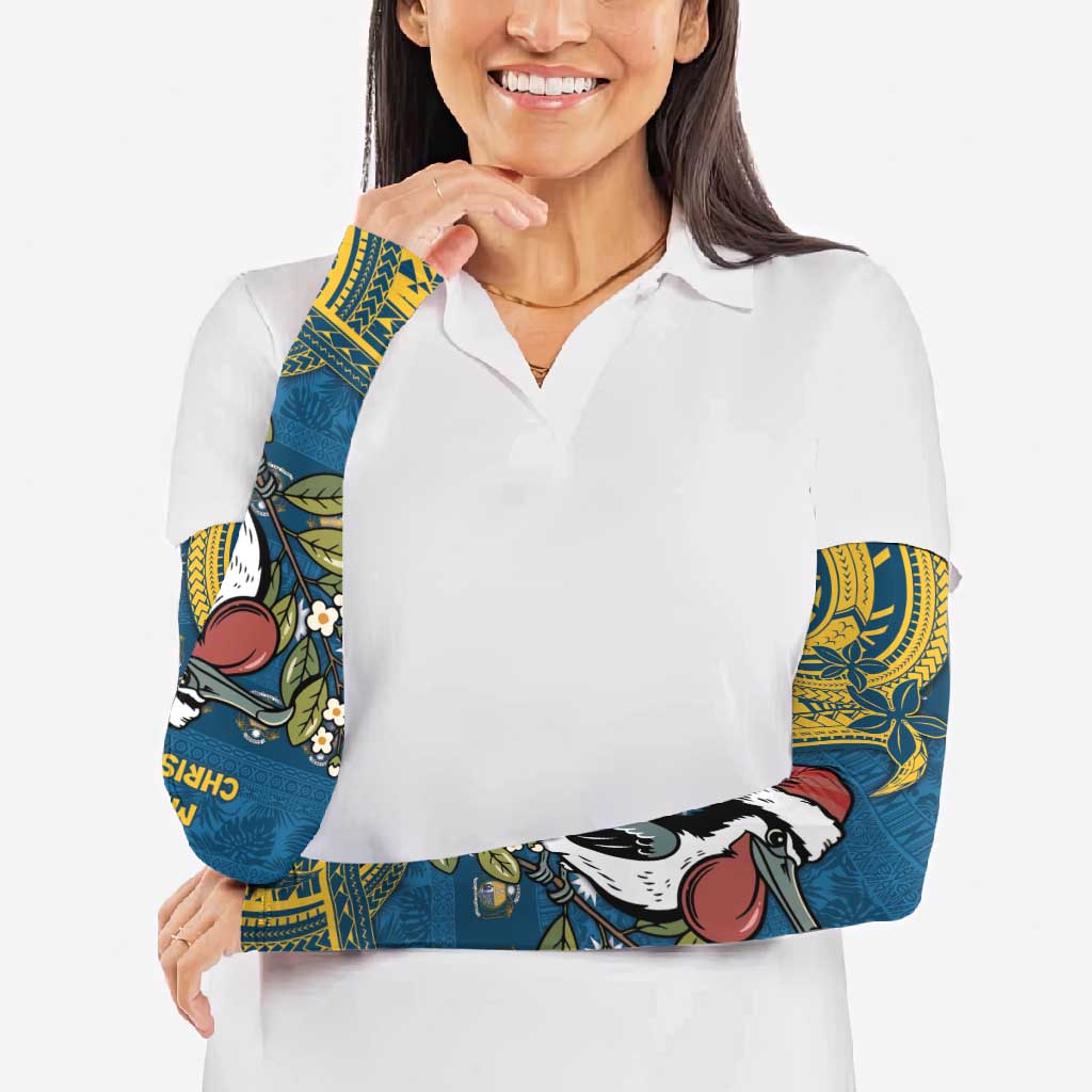 Nauru Christmas Arm Sleeves Frigatebird Bird Santa Tribal Waves - Polynesian Pride