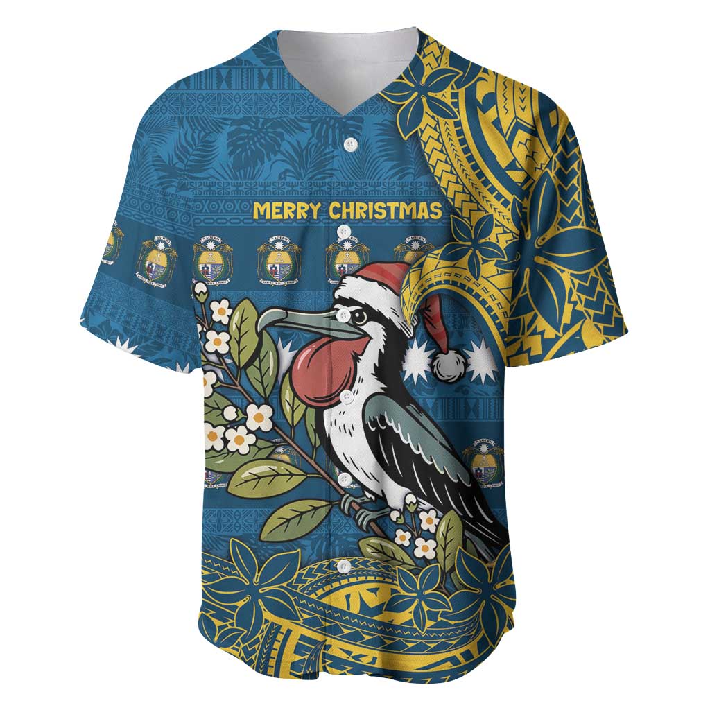 Nauru Christmas Baseball Jersey Frigatebird Bird Santa Tribal Waves - Polynesian Pride