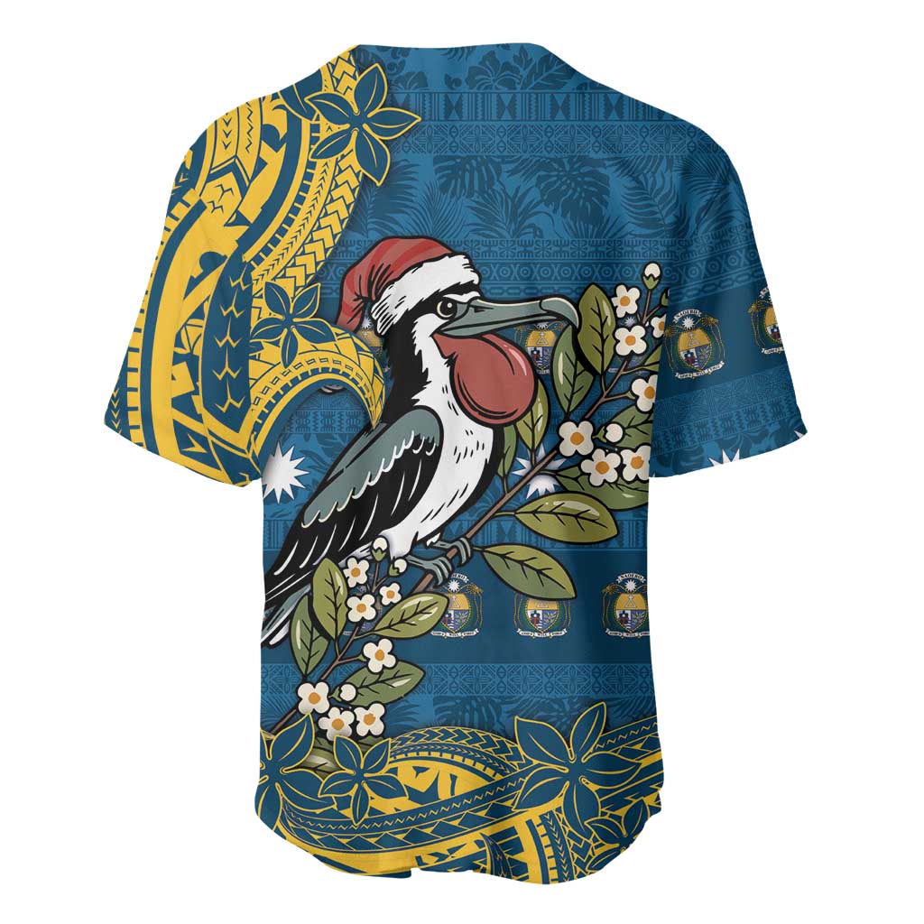 Nauru Christmas Baseball Jersey Frigatebird Bird Santa Tribal Waves - Polynesian Pride