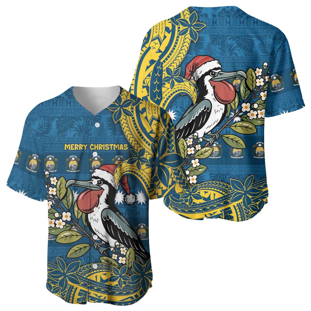 Nauru Christmas Baseball Jersey Frigatebird Bird Santa Tribal Waves - Polynesian Pride