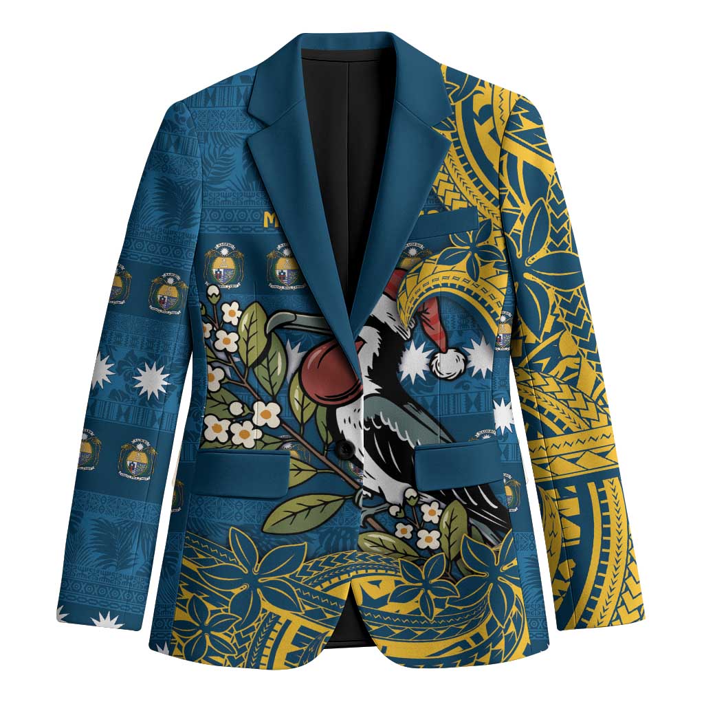 Nauru Christmas Blazer Frigatebird Bird Santa Tribal Waves DT05 Unisex Deep Blue - Polynesian Pride