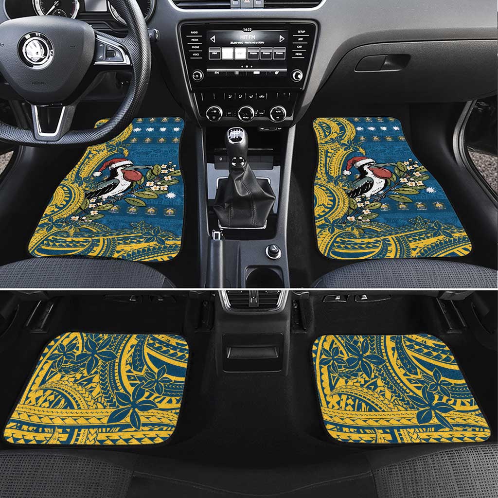 Nauru Christmas Car Mats Frigatebird Bird Santa Tribal Waves - Polynesian Pride
