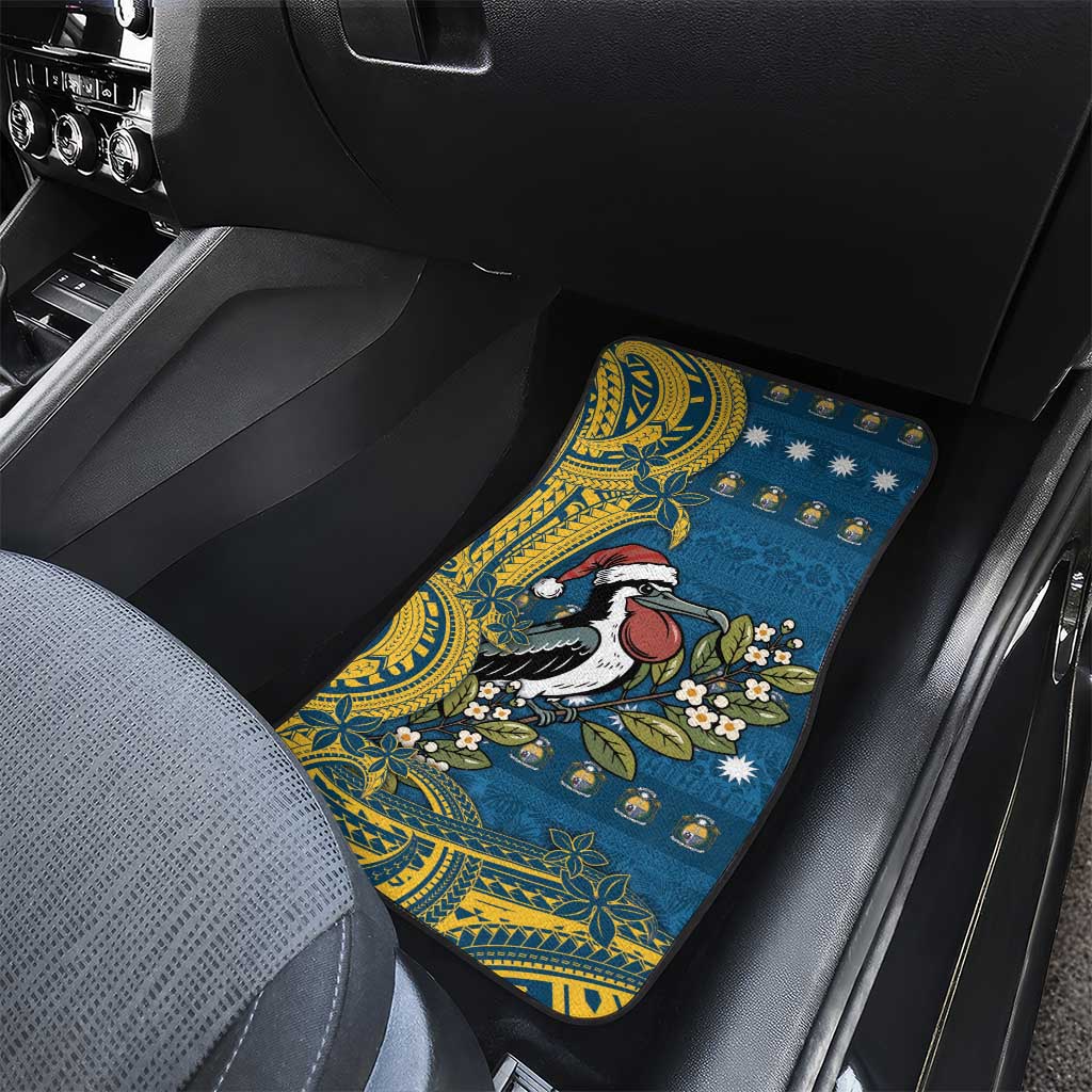 Nauru Christmas Car Mats Frigatebird Bird Santa Tribal Waves - Polynesian Pride