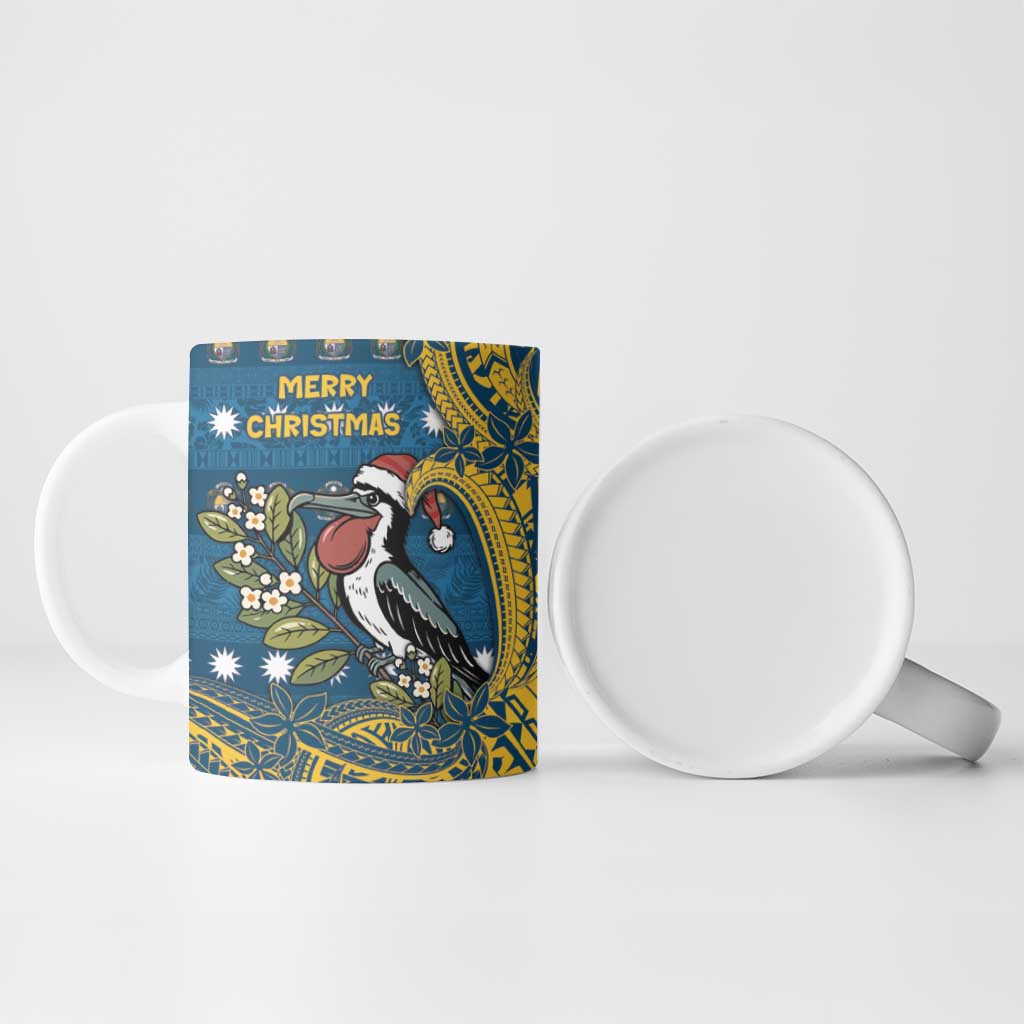 Nauru Christmas Ceramic Mug Frigatebird Bird Santa Tribal Waves - Polynesian Pride