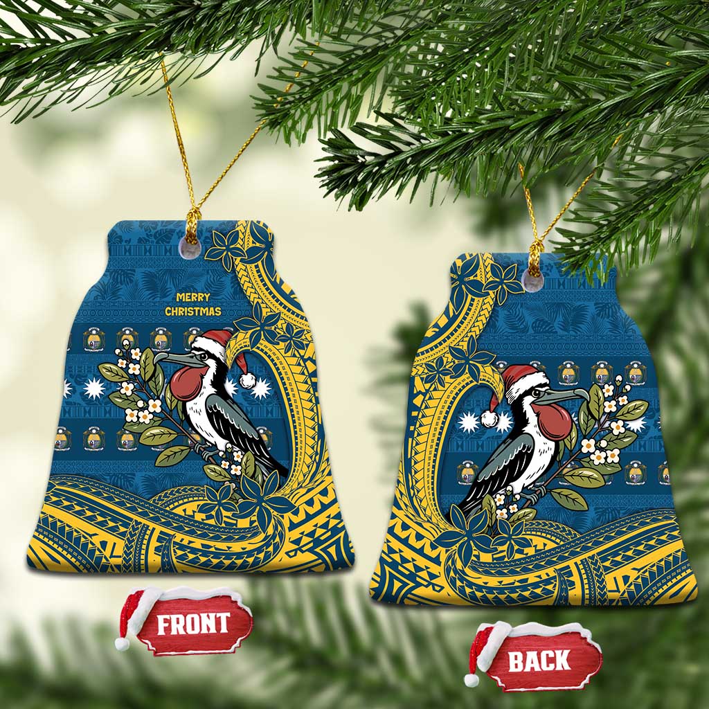 Nauru Christmas Ceramic Ornament Frigatebird Bird Santa Tribal Waves - Polynesian Pride