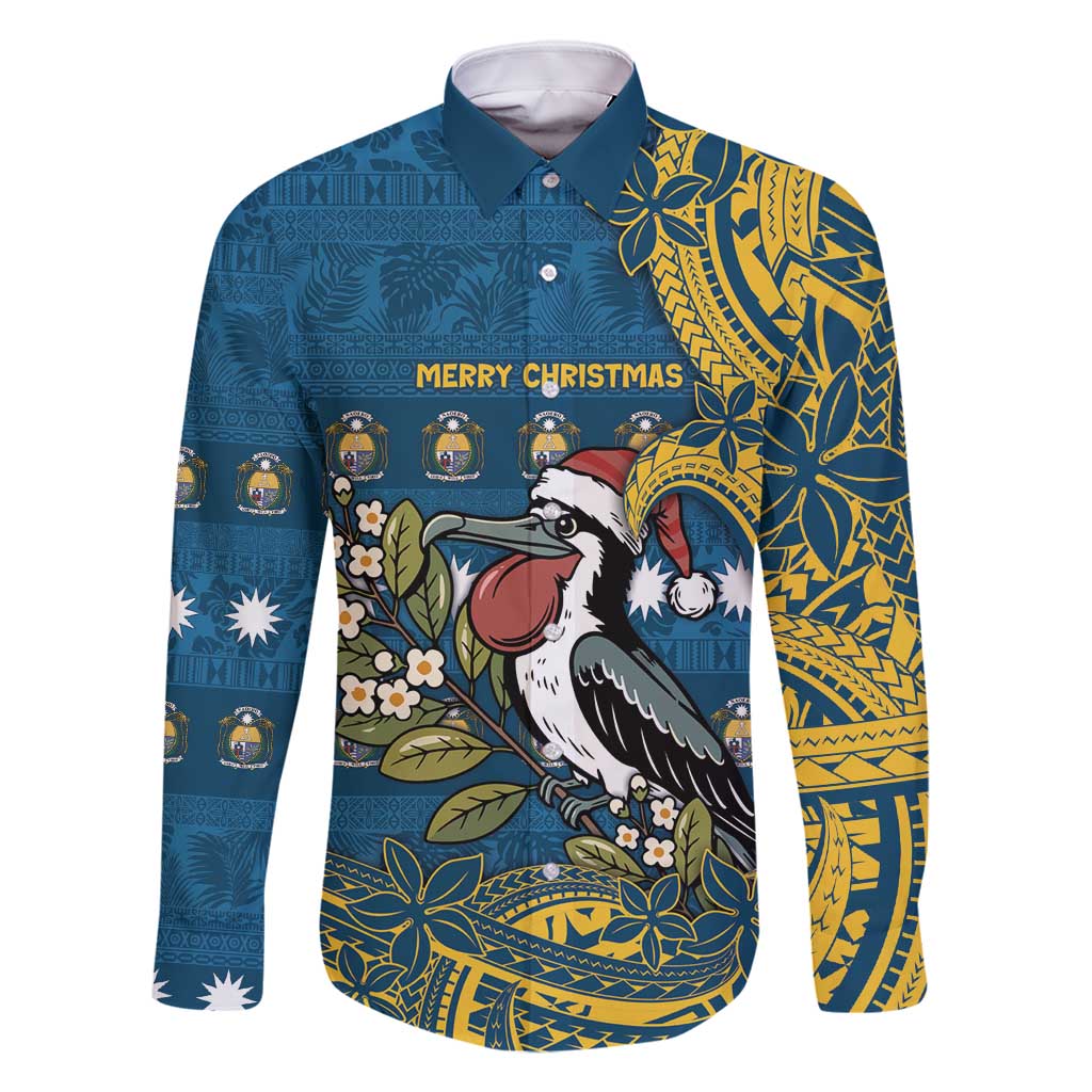 Nauru Christmas Family Matching Mermaid Dress and Hawaiian Shirt Frigatebird Bird Santa Tribal Waves - Polynesian Pride