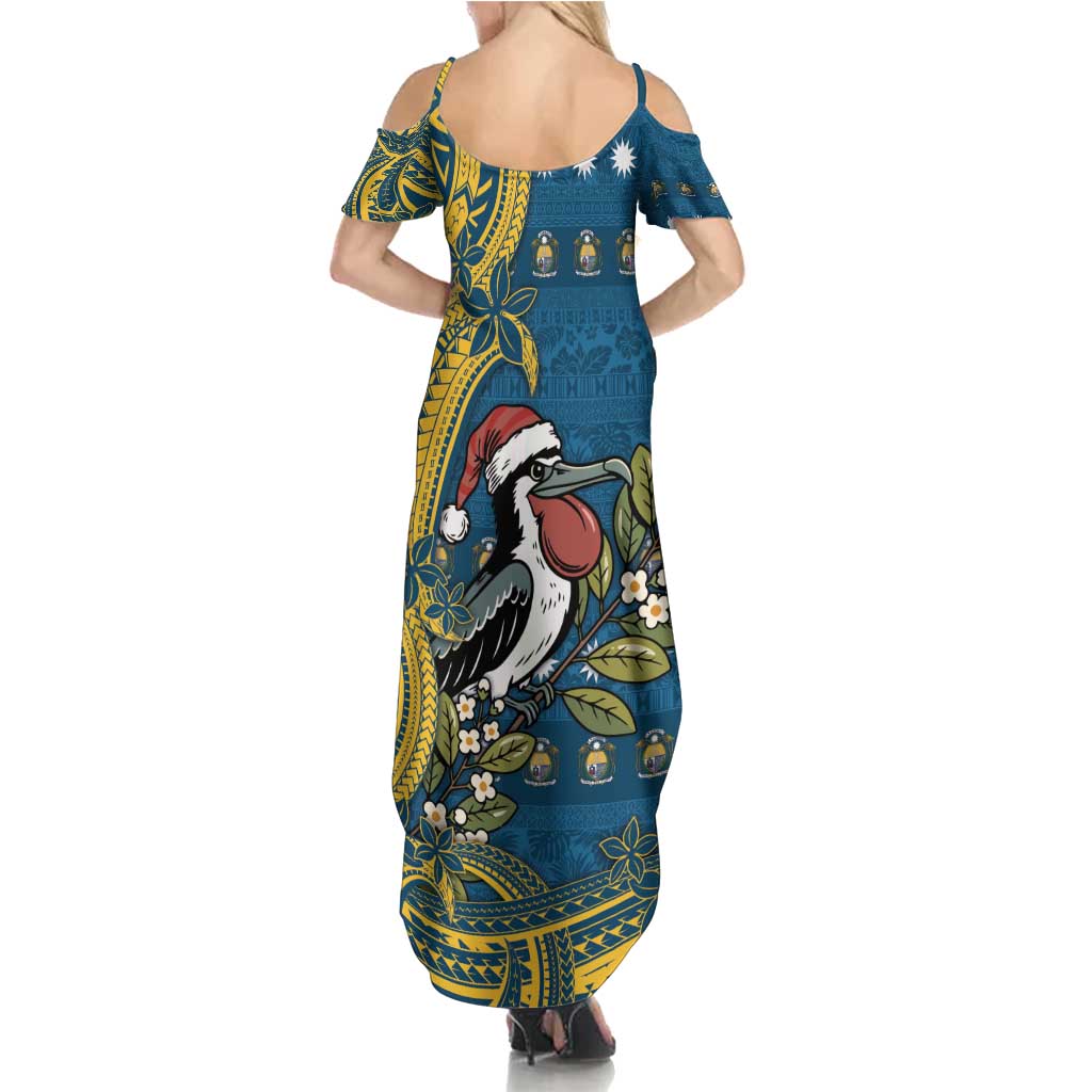 Nauru Christmas Family Matching Summer Maxi Dress and Hawaiian Shirt Frigatebird Bird Santa Tribal Waves - Polynesian Pride