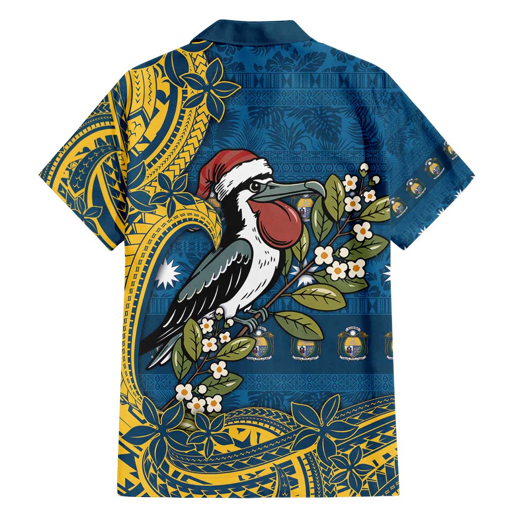 Nauru Christmas Family Matching Tank Maxi Dress and Hawaiian Shirt Frigatebird Bird Santa Tribal Waves - Polynesian Pride