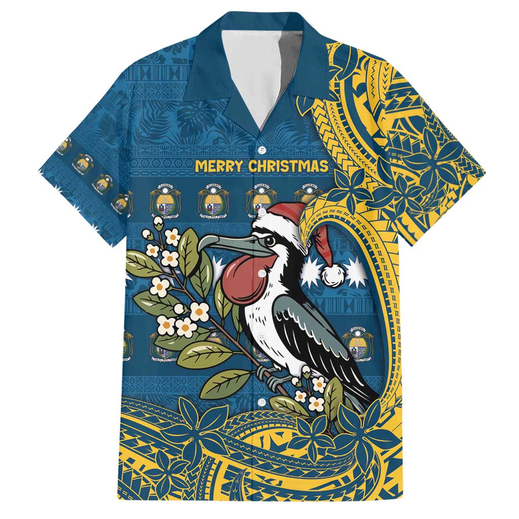 Nauru Christmas Hawaiian Shirt Frigatebird Bird Santa Tribal Waves - Polynesian Pride