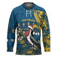 Nauru Christmas Hockey Jersey Frigatebird Bird Santa Tribal Waves - Polynesian Pride
