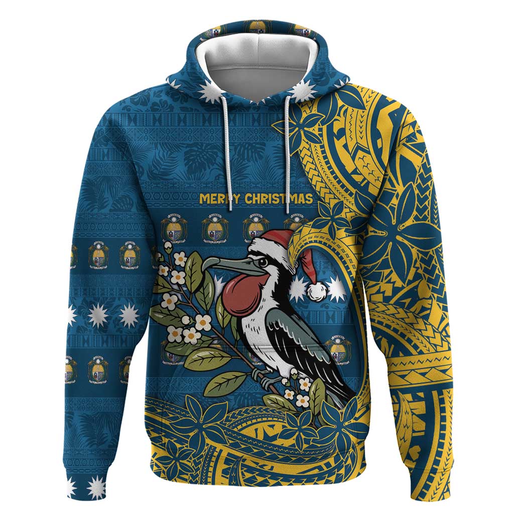 Nauru Christmas Hoodie Frigatebird Bird Santa Tribal Waves - Polynesian Pride