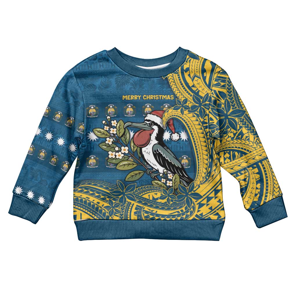 Nauru Christmas Kid Ugly Christmas Sweater Frigatebird Bird Santa Tribal Waves - Polynesian Pride