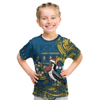 Nauru Christmas Kid T Shirt Frigatebird Bird Santa Tribal Waves - Polynesian Pride