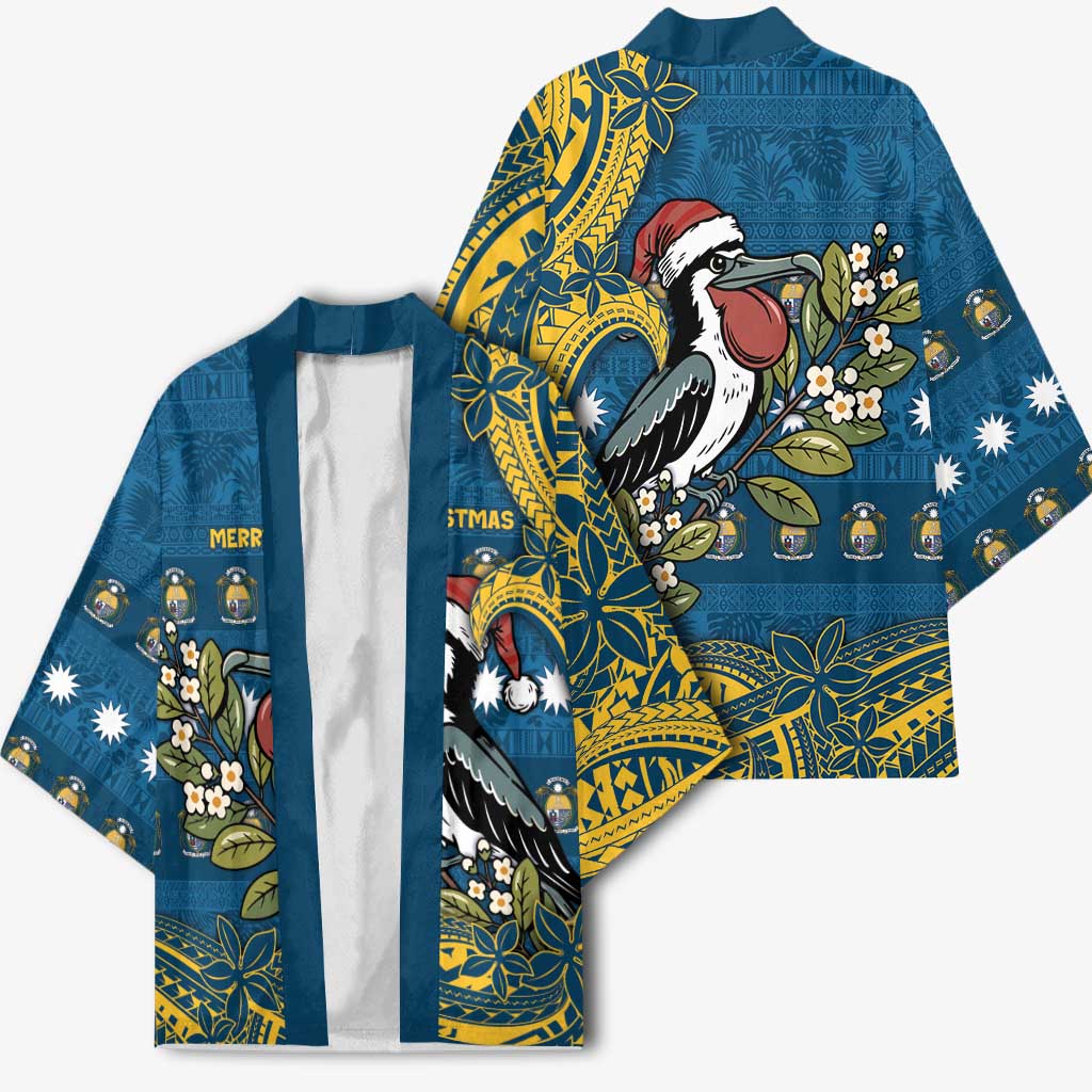 Nauru Christmas Kimono Frigatebird Bird Santa Tribal Waves - Polynesian Pride