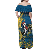 Nauru Christmas Off Shoulder Maxi Dress Frigatebird Bird Santa Tribal Waves DT05 - Polynesian Pride