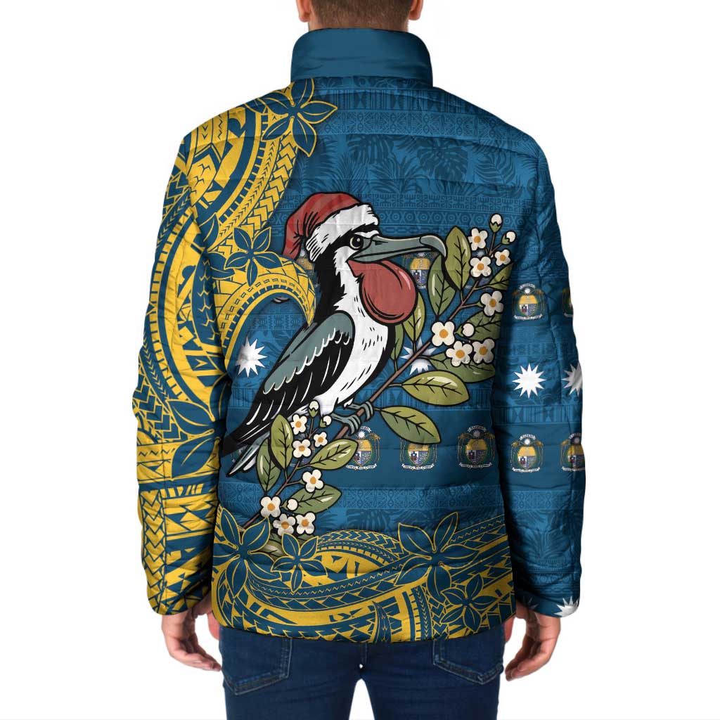 Nauru Christmas Padded Jacket Frigatebird Bird Santa Tribal Waves - Polynesian Pride