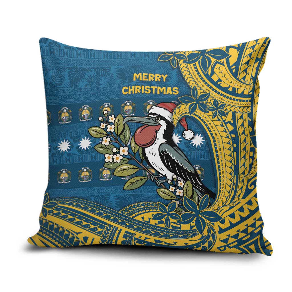 Nauru Christmas Pillow Cover Frigatebird Bird Santa Tribal Waves - Polynesian Pride
