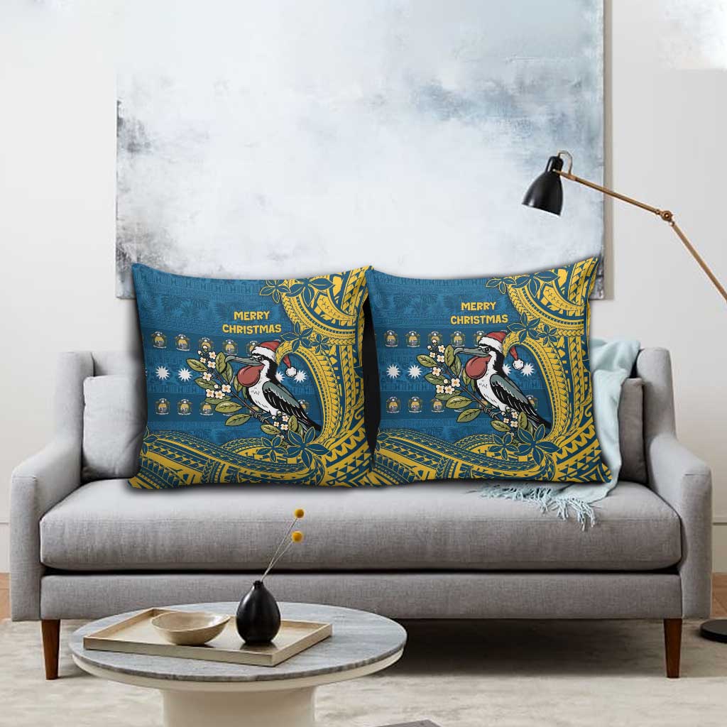 Nauru Christmas Pillow Cover Frigatebird Bird Santa Tribal Waves - Polynesian Pride