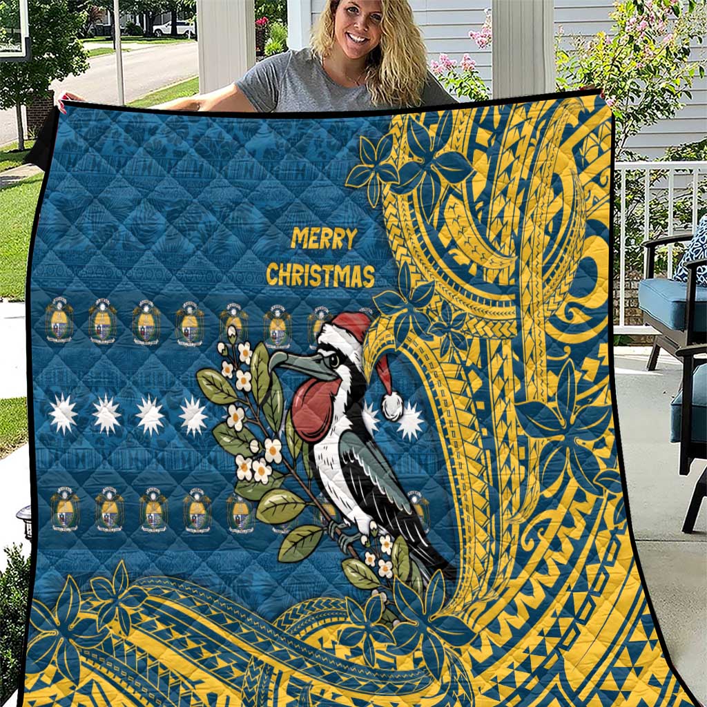 Nauru Christmas Quilt Frigatebird Bird Santa Tribal Waves - Polynesian Pride