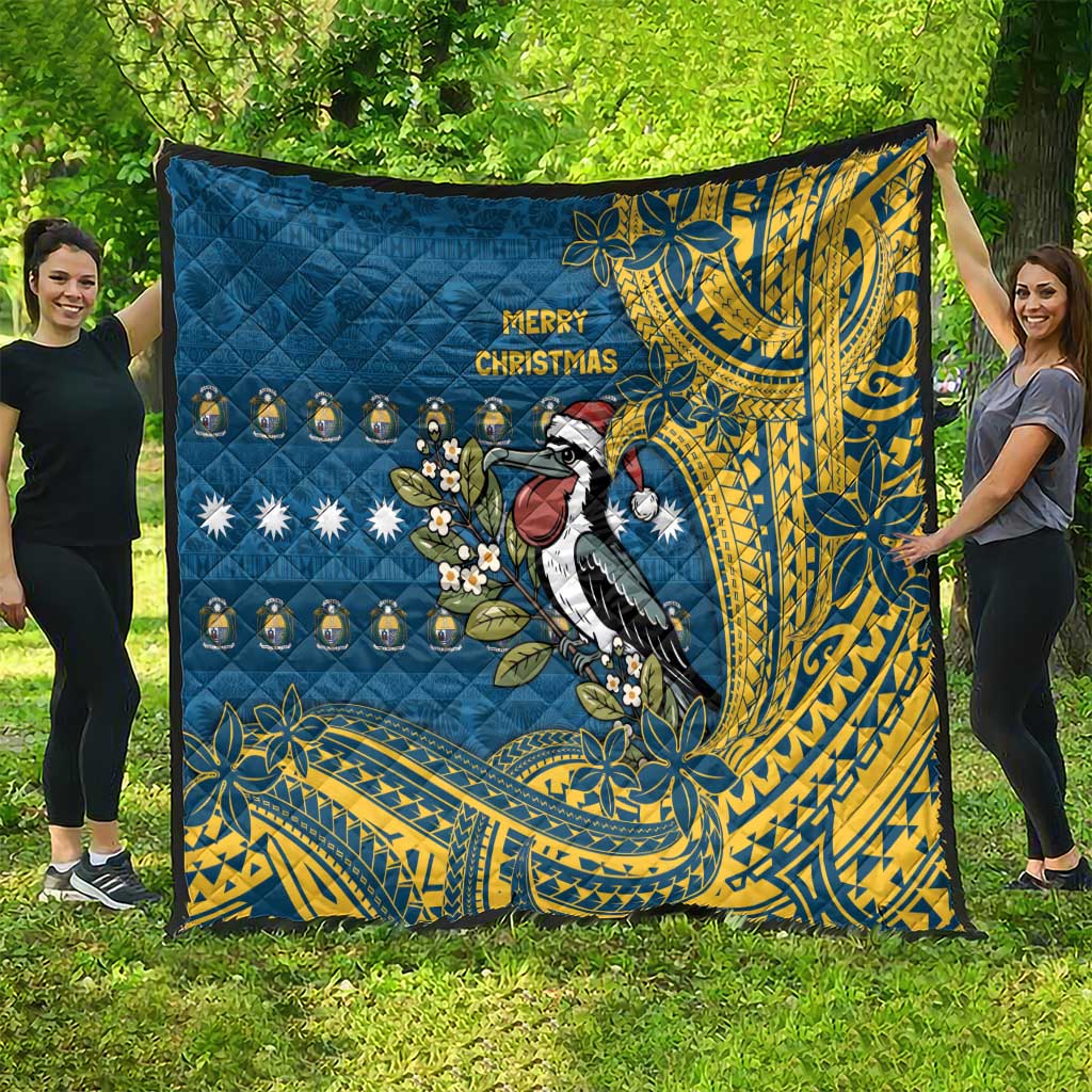 Nauru Christmas Quilt Frigatebird Bird Santa Tribal Waves - Polynesian Pride