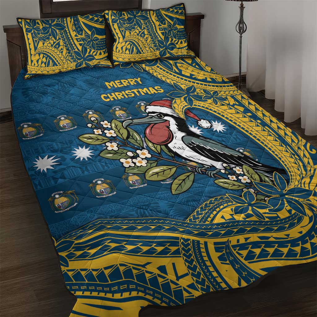 Nauru Christmas Quilt Bed Set Frigatebird Bird Santa Tribal Waves - Polynesian Pride