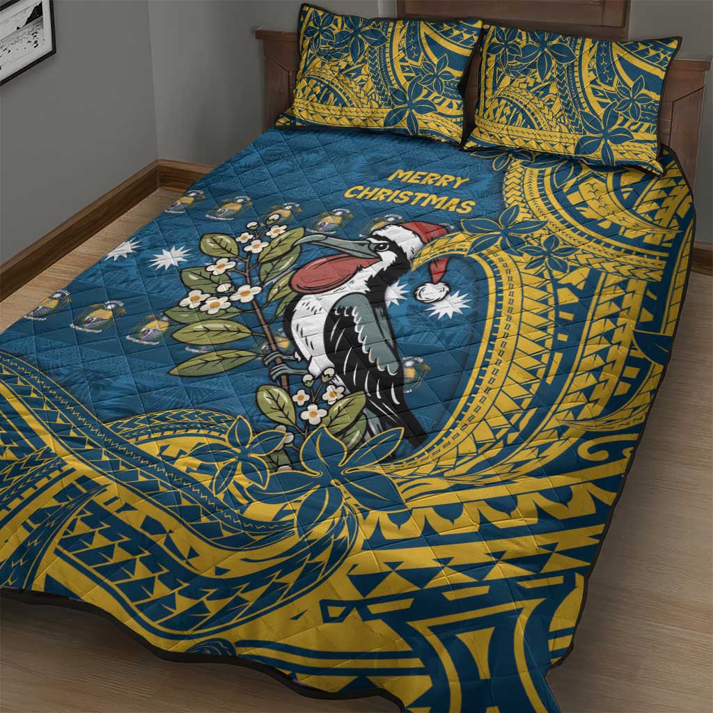 Nauru Christmas Quilt Bed Set Frigatebird Bird Santa Tribal Waves - Polynesian Pride