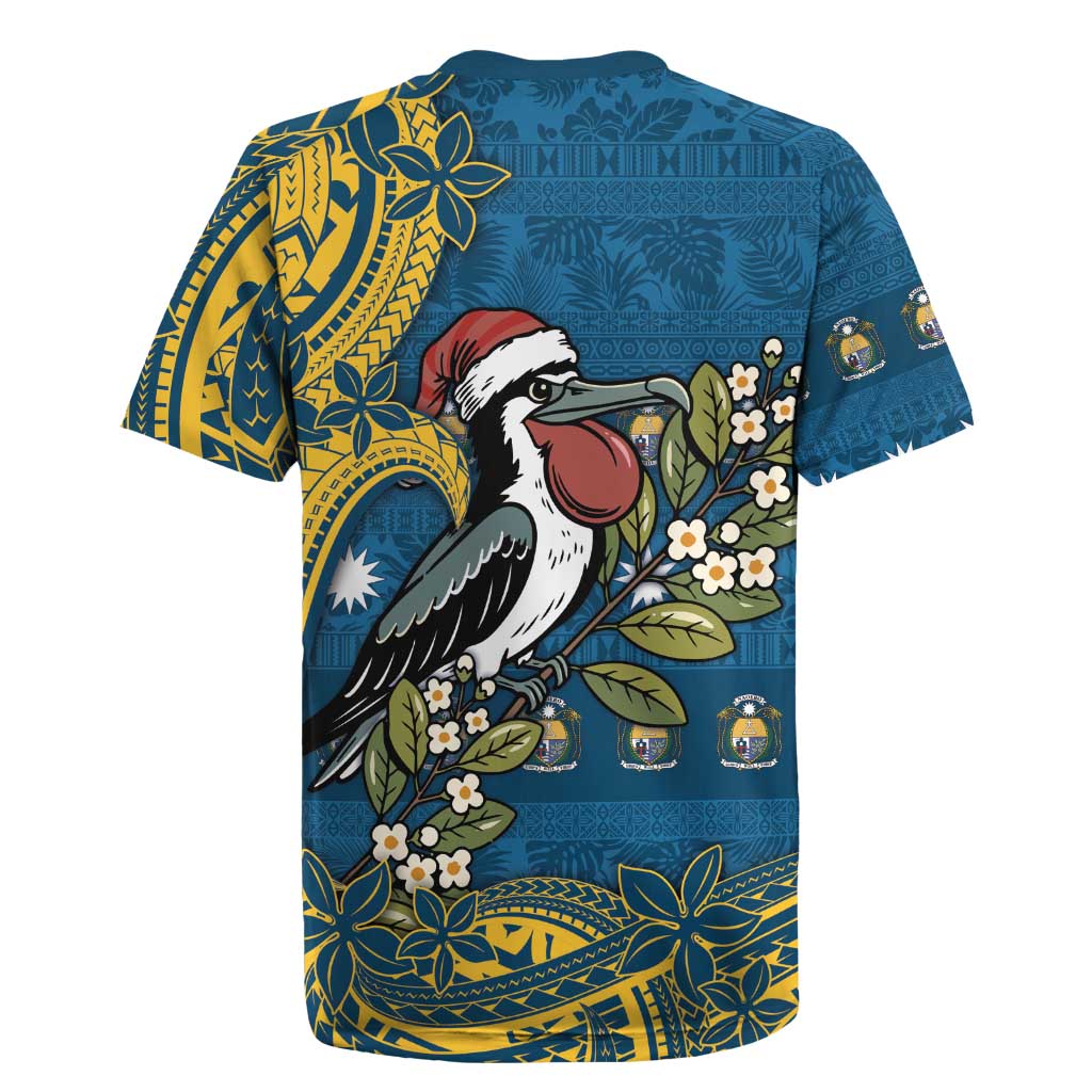 Nauru Christmas Rugby Jersey Frigatebird Bird Santa Tribal Waves - Polynesian Pride