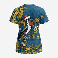 Nauru Christmas Scrub Top Frigatebird Bird Santa Tribal Waves - Polynesian Pride