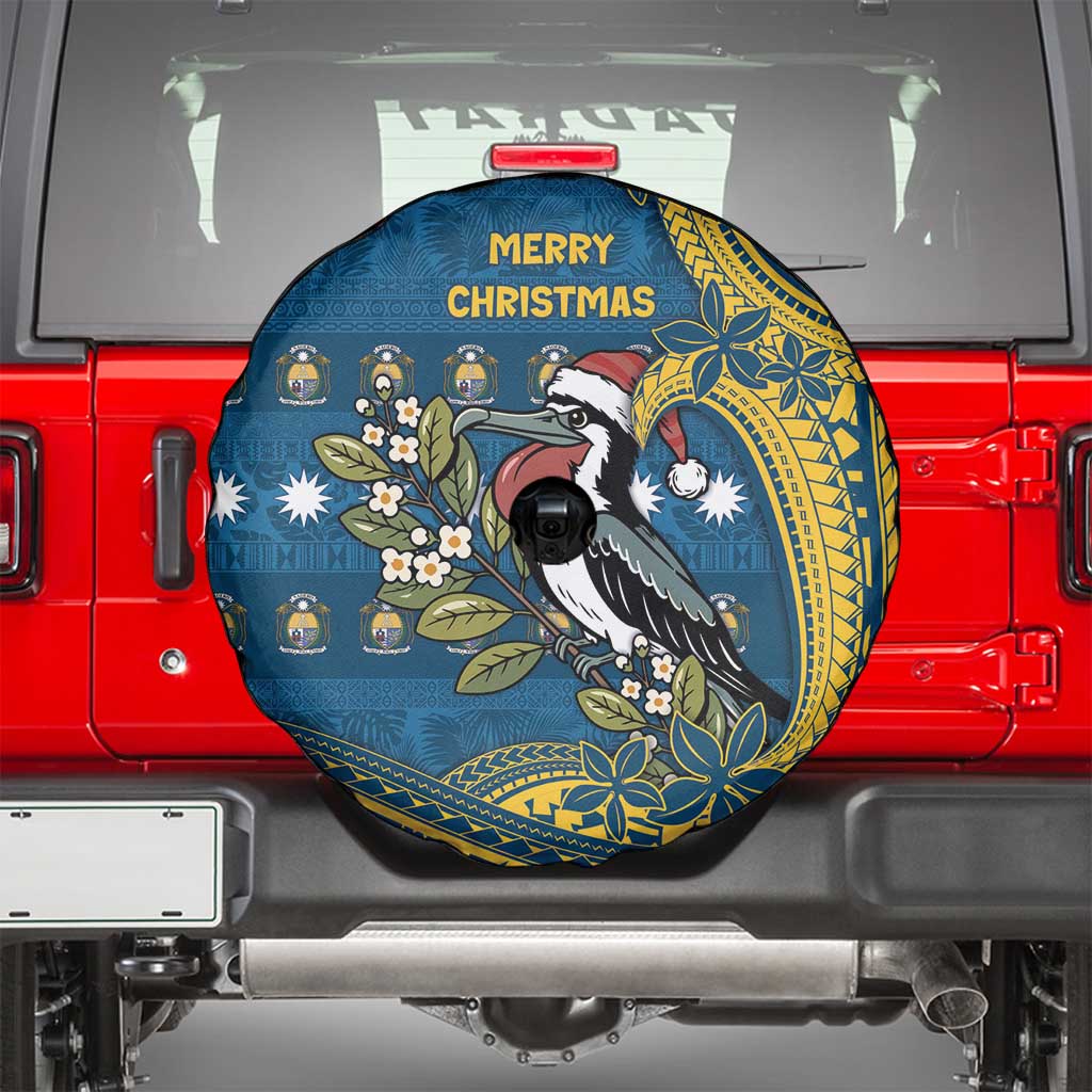 Nauru Christmas Spare Tire Cover Frigatebird Bird Santa Tribal Waves - Polynesian Pride