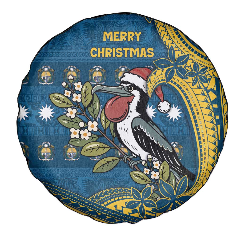 Nauru Christmas Spare Tire Cover Frigatebird Bird Santa Tribal Waves - Polynesian Pride
