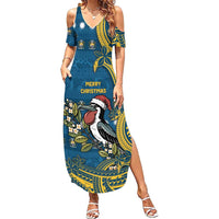 Nauru Christmas Summer Maxi Dress Frigatebird Bird Santa Tribal Waves - Polynesian Pride