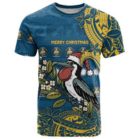 Nauru Christmas T Shirt Frigatebird Bird Santa Tribal Waves - Polynesian Pride