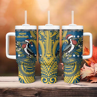 Nauru Christmas Tumbler With Handle Frigatebird Bird Santa Tribal Waves - Polynesian Pride